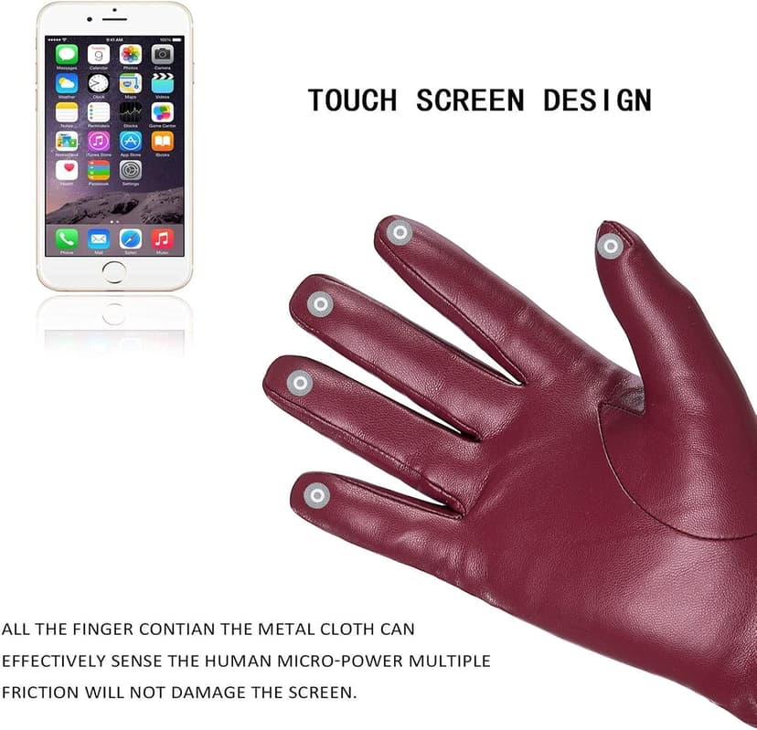 REDESS Winter Leather Gloves for Women, Wool Fleece Lined Warm Gloves, Touchscreen Texting Thick Thermal Snow Driving Gloves