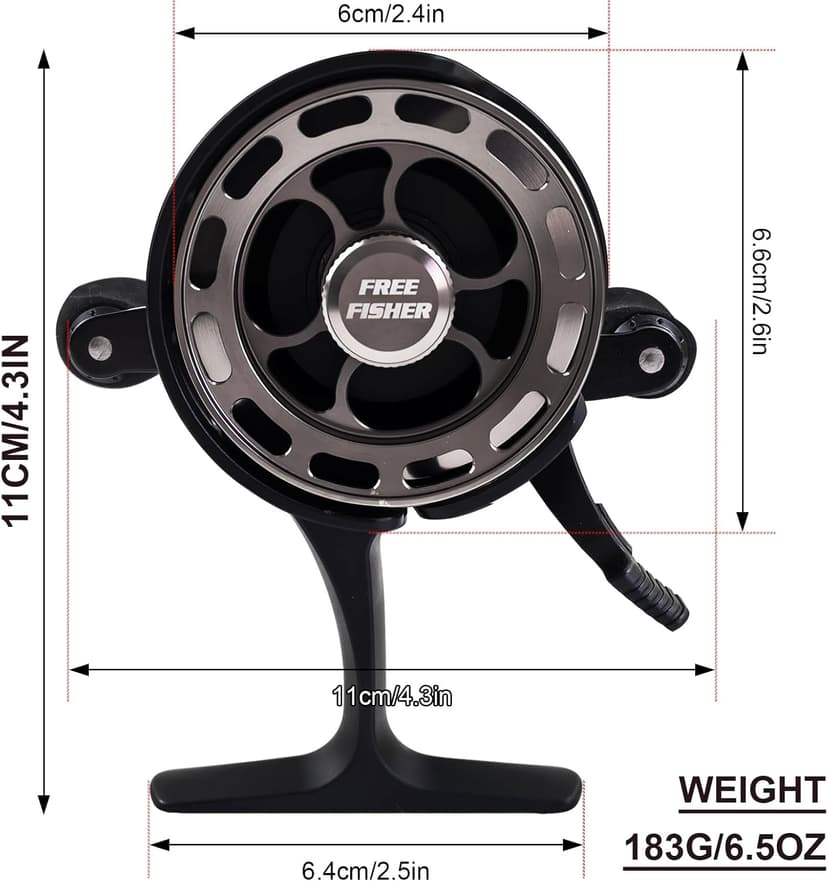 FREE FISHER Ice Fishing Reels 3.2:1 Gear Ratio Ultra Smooth 3+1Ball Bearings Strength CNC-machined Aluminum Inline Ice Fishing Reel with Left/Right Hand Retrieve