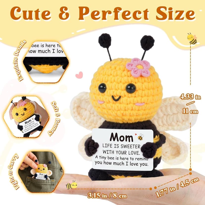 Gifts for Mom from Daughter Son, Mom Birthday Gifts - Cute Handmade Crochet Bee - Birthday Valentines Mothers Day Christmas Bonus Step Mother In Law, I Love You Mama Present, Emotional Support