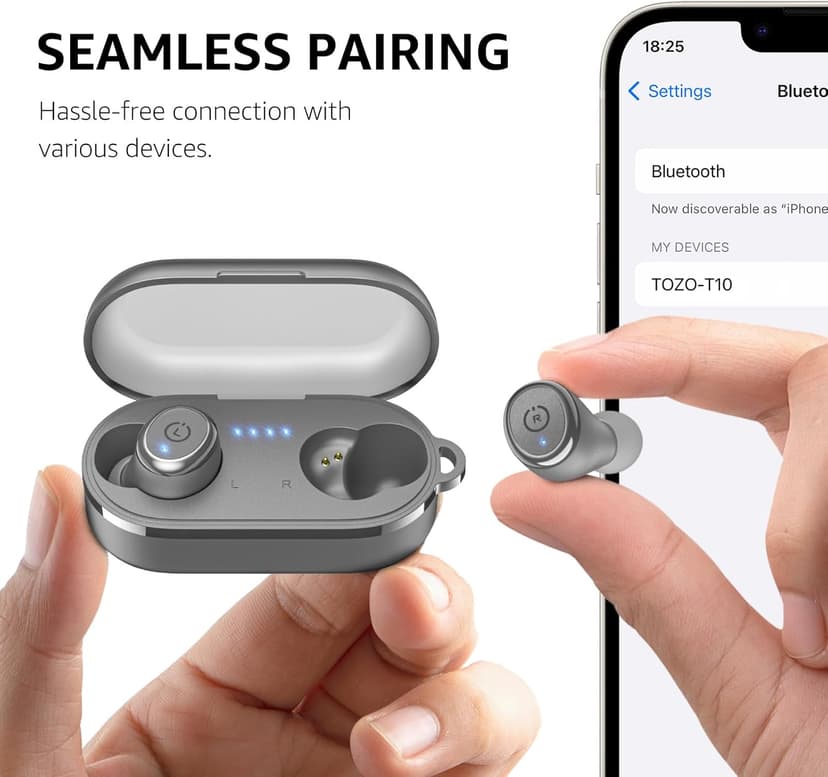 TOZO T10 Wireless Earbuds Bluetooth 5.3 Headphones, App Customize EQ, Ergonomic Design, 55H Playtime, Wireless Charging Case, IPX8 Waterproof Sound in-Ear Headset, New Version