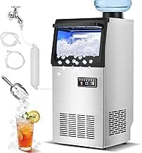 Nugget Ice Maker Machine Commercial, 80lbs/24h Undercounter Sonic Ice Machine with 20lbs Storage Bin & Dual Water Inlet, Chewable Pellet Ice for Restaurant Bar Home, Stainless Steel