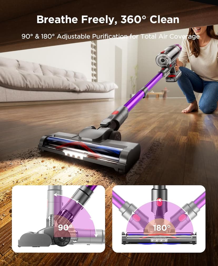 Cuzmok Cordless Stick Vacuum Cleaner - 550W Powerful Cordless Vacuum with HEPA Filter, Up to 50min Runtime & Tangle-Free Lightweight & Detachable Battery for Pet Hair Carpet Hardwood Floor Cleaning