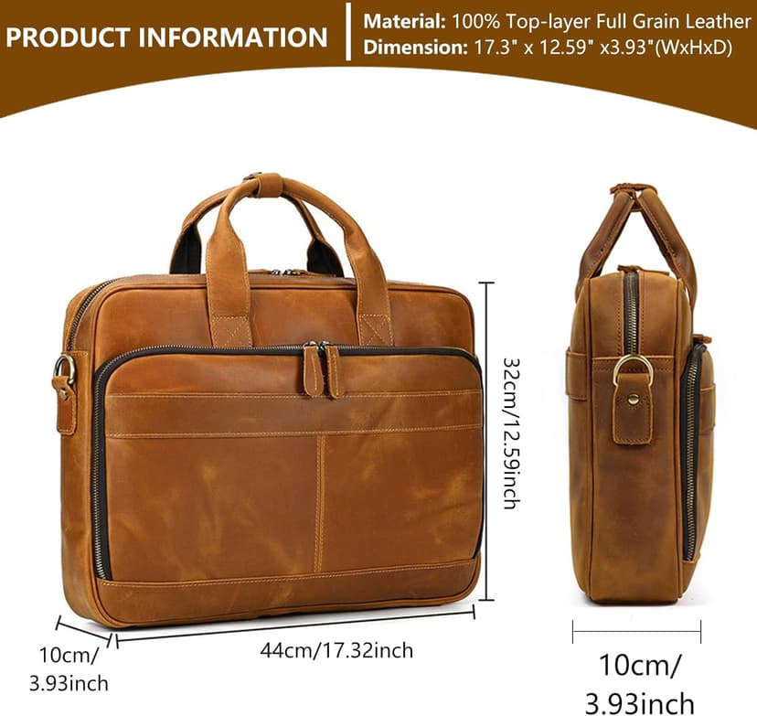 Personalized Leather Bag for Men, Full Grain Handcrafted Leather Briefcase with Multiple Compartments, Custom Business Laptop Messenger Bags,Top Choice Gifts for Birthdays, Christmas, Graduation