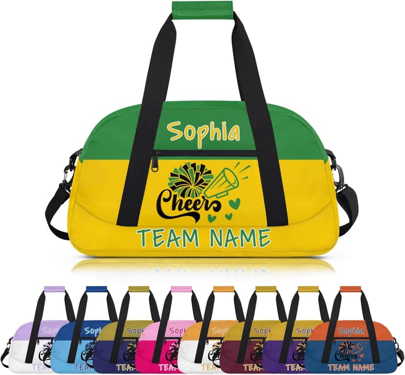 Zestdesign Personalized Cheerleader Bag, Custom Cheer Bag with Name, Customize Gym Sport Duffel Bag for Women, Green Yellow