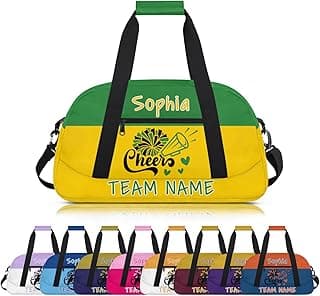 Zestdesign Personalized Cheerleader Bag, Custom Cheer Bag with Name, Customize Gym Sport Duffel Bag for Women, Green Yellow