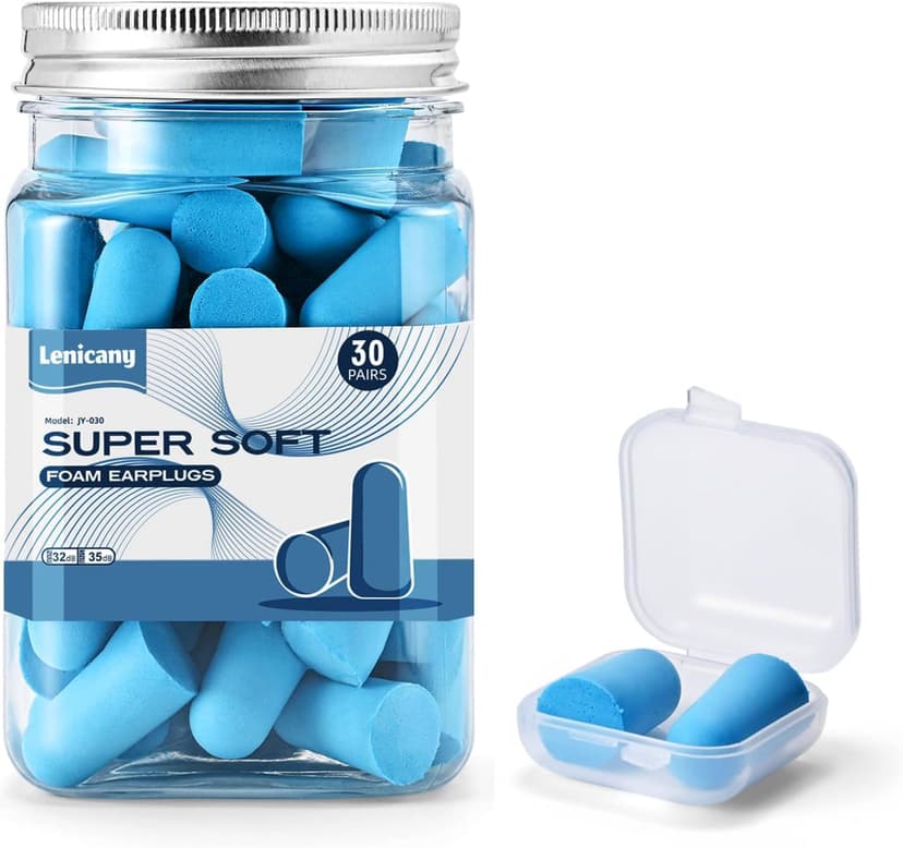 Lenicany 30Pair Soft Foam EarPlugs, 32dB Disposable Sound Blocking Noise Cancelling Ear Plugs for Sleeping/Concerts Loud Music/Shooting Guns/Work Construction, Hearing Safety Protection (Blue)