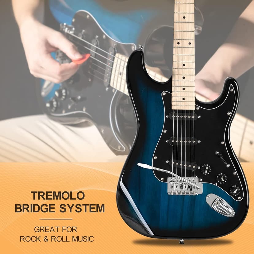 GLARRY Full Size Electric Guitar for Music Lover Beginner with 20W Amp and Accessories Pack Guitar Bag (DARK BLUE, 39" Right Handed)