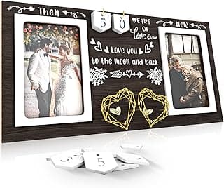 Then & Now Anniversary Picture Frame - 1-99 Years Anniversary Wedding Gift for Couple, Engagement Bridal Shower Gifts for Couples Wood Photo Frame Holds 2 4x6 Inches Photos