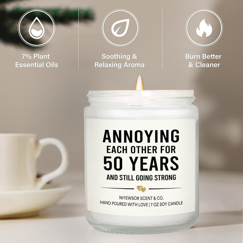 Niyewsor 50th Wedding Anniversary Couple Gifts, 50th Anniversary Candle Gifts for Couple, Parents, Husband, Wife, Him, Her, Friends, Golden Wedding Keepsake, Handmade, 7oz