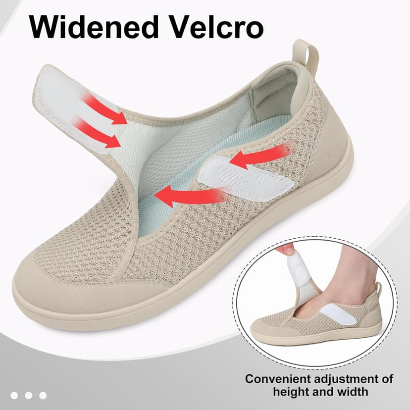 LeIsfIt Womens Wide Diabetic Shoes Adjustable Barefoot Walking Shoes Breathable Zero Drop Sneakers for Wide Width Arthritis Edema Feet