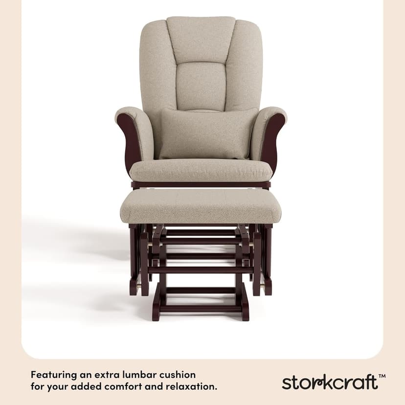 Storkcraft Tuscany Custom Glider and Ottoman with Free Lumbar Pillow (Espresso/Taupe Swirl) - Cleanable Upholstered Comfort Rocking Nursery Chair with Ottoman