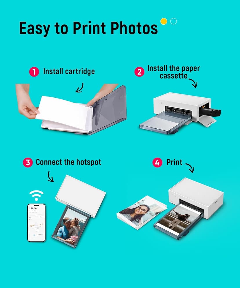 Liene M100 4x6'' Photo Printer, Phone Printer 100 Sheets & 3 Cartridges, Full-Color Photo, Portable Instant Photo Printer for iPhone Android, Thermal Dye Sublimation, Wi-Fi Picture Printer 100 Papers B09XHYNHB2