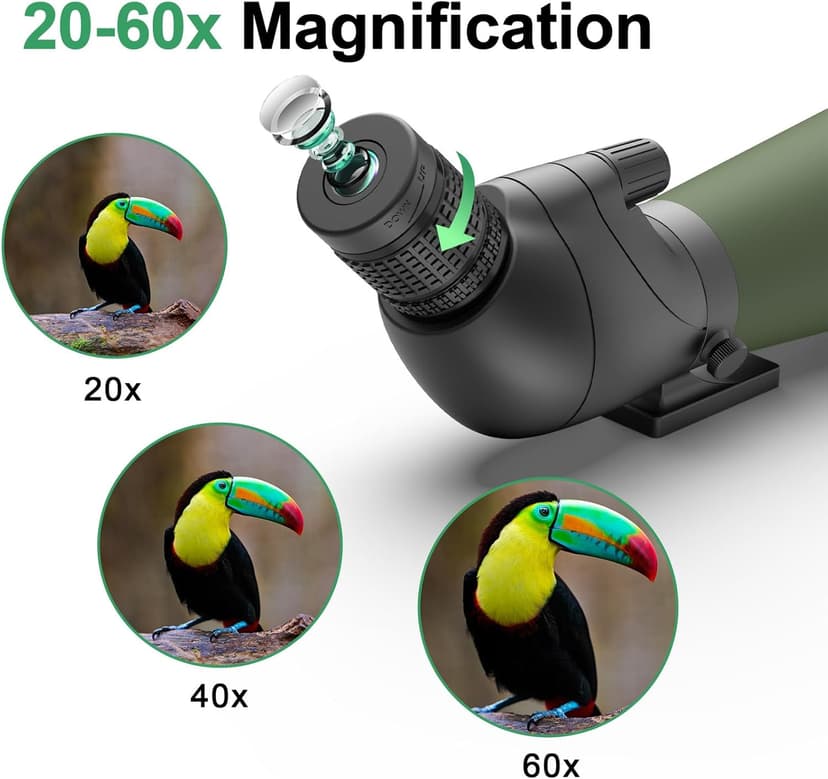 Gosky Flagship DiamondEdge 20-60x80 Spotting Scope with Tripod, Carrying Bag and Quick Phone Holder - BAK4 High Definition Waterproof Spotter Scope for Bird Watching Wildlife observing,Green