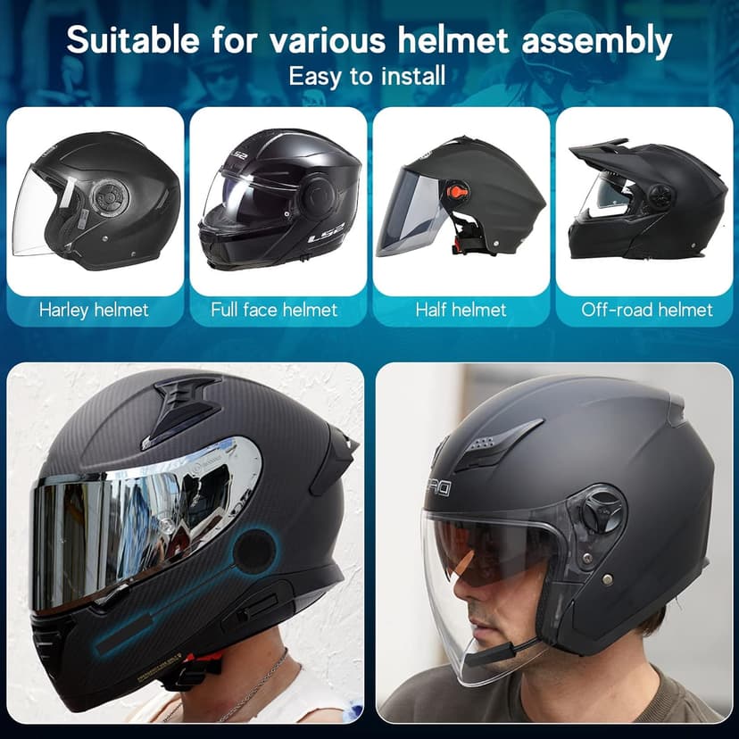 MAXTO Motorcycle Helmet Bluetooth Headset Outdoor Hands-Free Speaker Bluetooth 5.3 EDR Wireless Motorcycle Headset Automatic anwser High Sound Quality Headphone(Earpiece Thickness: 0.55 in)