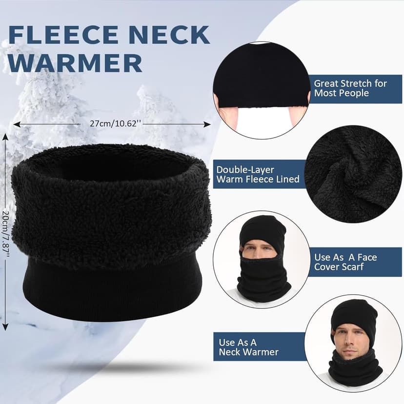 Winter Beanie Hat Scarf Touchscreen Gloves Set for Men and Women, Beanie Gloves Neck Warmer Set with Warm Knit Fleece Lined