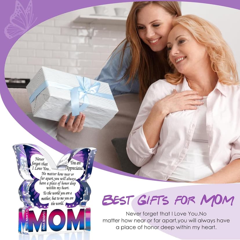 Mom Birthday Gifts from Daughter Son, I Love You Mom Gift for Mother New Bonus Step Moms Mama, Gifts for Moms Unique, Best Mom Ever Gift Ideas, Butterfly Acrylic Decorative Signs Plaques