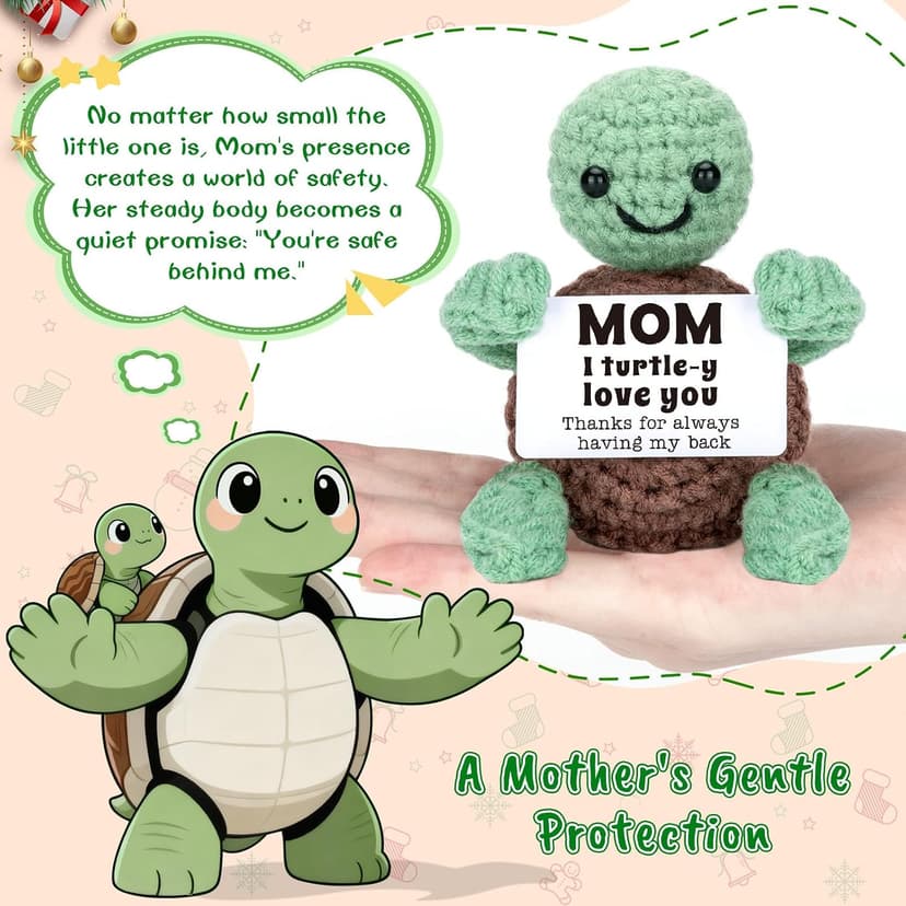 Christmas Birthday Gifts for Mom from Daughter Son, Mini Turtle Gifts for New Bonus Step Mom Mama Mother in Law, I Love You Cute Stuff Things Stocking Stuffers for Moms, Handmade Crochet Turtle Decor B0DF7K23VG