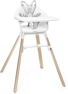 Stokke Clikk High Chair, White - All-in-One High Chair with Tray + Harness - Light, Durable & Travel Friendly - Ergonomic with Adjustable Features - Best for 6-36 Months or Up to 33 lbs