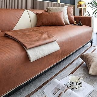vctops Vintage Leather Look Sofa Cover Water Resistant Non-Slip Sectional Couch Cover Sofa Slipcover for Dogs, Children, Pets Furniture Protector (Coffee,43"x63")
