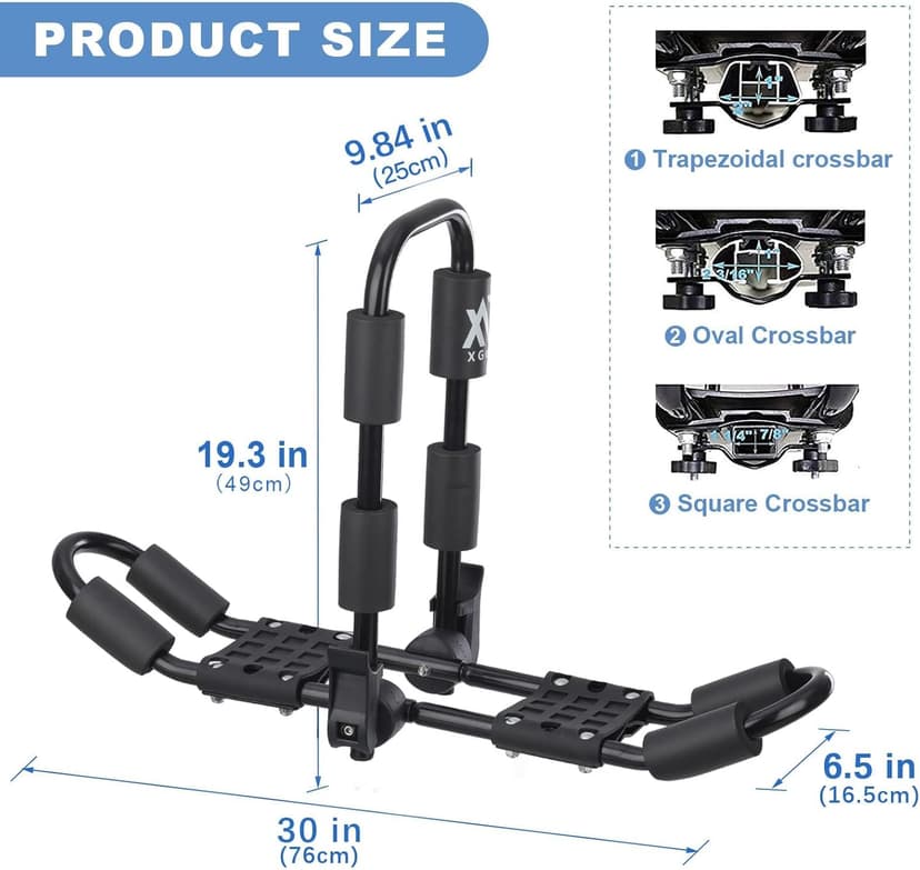 XGeek Kayak Roof Rack 4-in-1 Set of 2 for Kayak, Surfboard, Canoe and Ski Board Rooftop Mount Carrier Folding Adjustable Bilateral J-Style Rack on SUV, Car and Truck