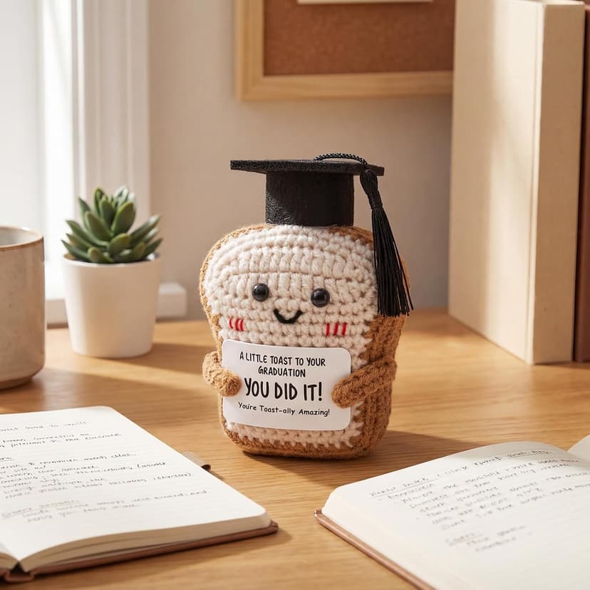 Crisky Handmade Funny Graduation Gifts, Positive Crochet Toast with Little Graduation Card and Grad Caps - You are Totally Amazing - Grad Gifts for College University Masters Degree B0GBVS3MZF