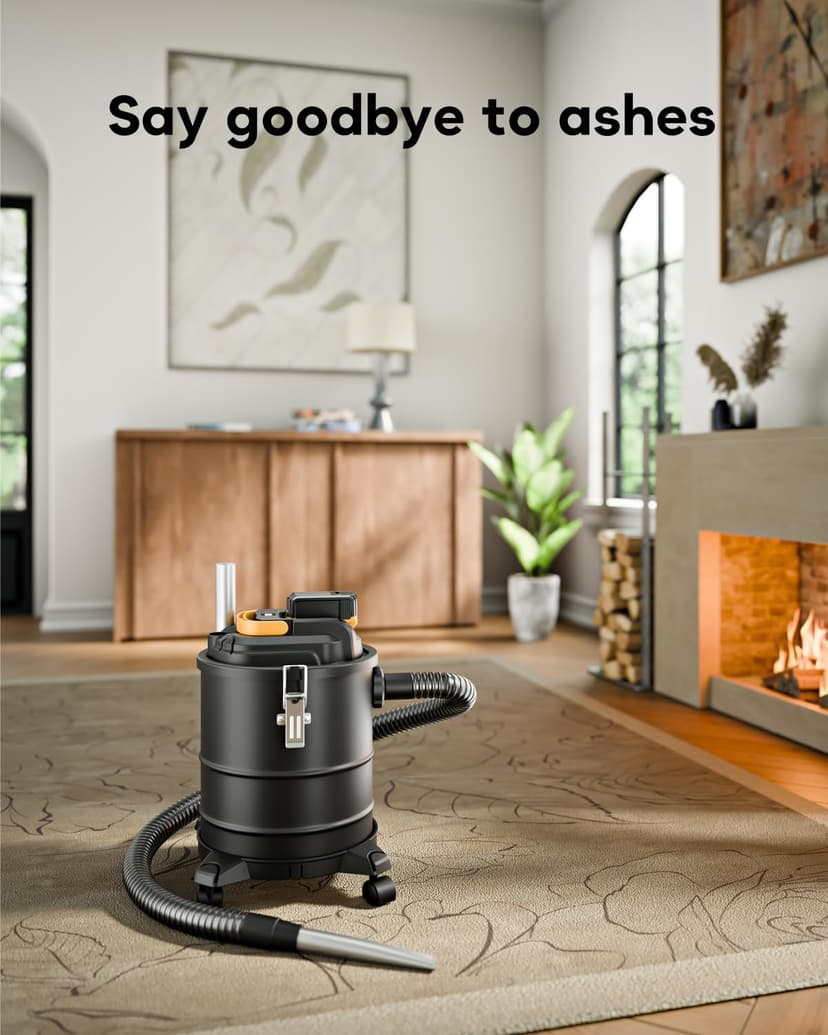 DeForce Cordless Ash Vacuum, for DeWalt 20V Max Battery, 4-Gallon Portable Vacuum Cleaner, Black, with Hose Nozzles HEPA Filters Wheels, for Pellet Wood Stove BBQ Grill (Bare Tool ONLY)