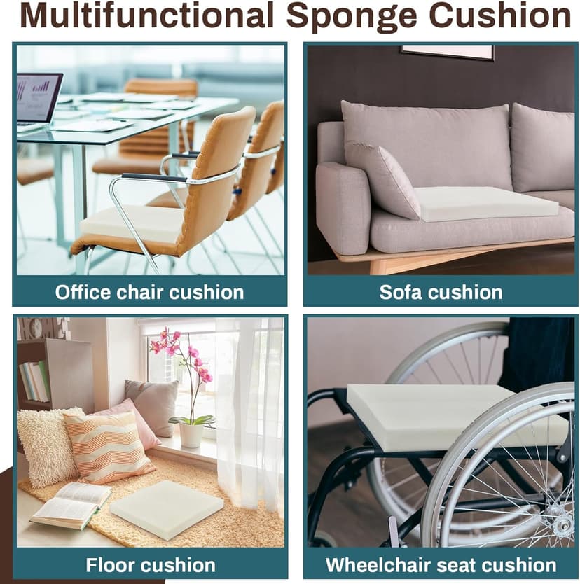 Frienda 6 Pack 2" X 20" X 20" Upholstery High Density Foam Cushion White Square Seat Replacement Cushion or Commercial Use Stuffing Craft Foam Couch Chair Padding DIY Projects