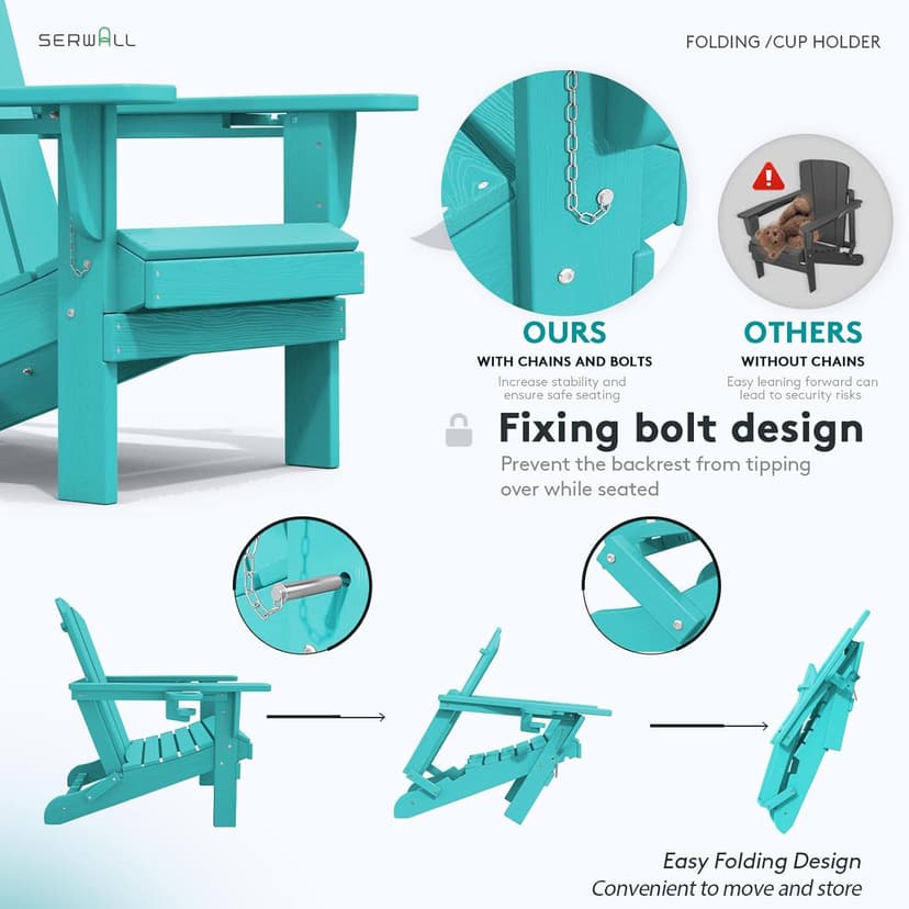 SERWALL Adirondack Chair with Cup Holders - Composite Adirondack Chairs Set of 2 HDPE Outdoor Chairs All Weather Use- Aruba