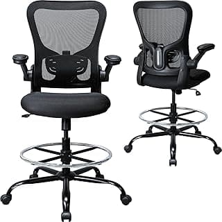 Drafting Chair, Ergonomic Tall Office Chair for Standing Desk, Counter Height Desk Chair with Adjustable Padded Armrests and Footrest Ring Standing Desk Chair Adjustable Height with Lumbar Support