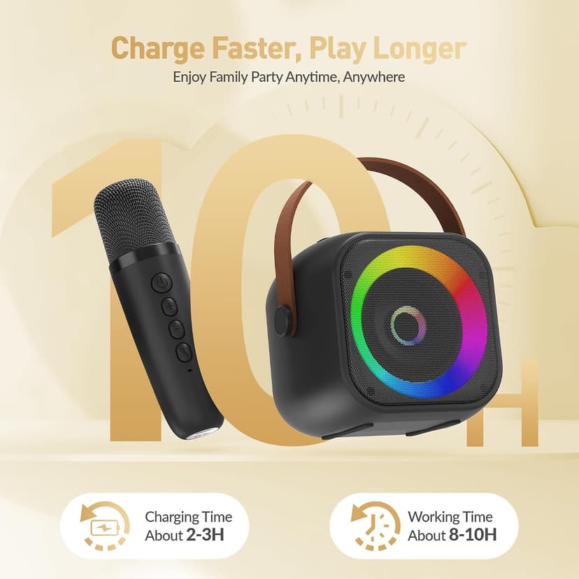 360° Surround Sound,5 Voice Effects,Bluetooth 5.0,LED Lights, TF/USB/AUX, For Kids and Adults, Family Home Party and Gifts Mini Karaoke Machine,Portable Bluetooth Speaker with 2 Wireless Microphones B0CNX6MMK3