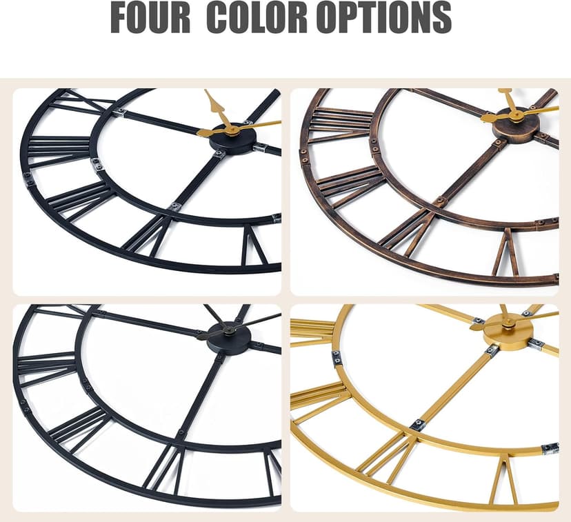 Ohweog Large Wall Clock for Living Room Decor – 32 Inch Silent Non-Ticking Modern Farmhouse Wall Clock, Oversized Decorative Metal Roman Numeral Clock, Black