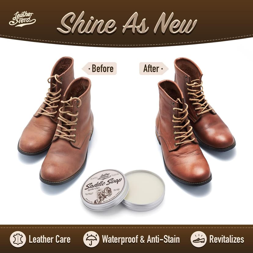 Saddle Soap for Leather, Leather Nerd Leather Cleaner Conditioner for Boots, 4.23 Oz with Sponge, All-Natural Protect Soften and Restore Shoes, Jackets, Purses, Gloves, Vinyl, and Leather Products