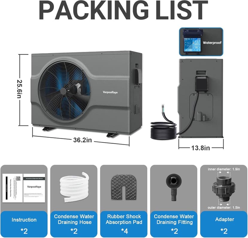 65,000 BTU Inverter Swimming Pool Heat Pump for In Ground Pools 21,000 Gallons Electric Pool Heater for Above Ground Pool Heating Cooling WiFi Control 220v