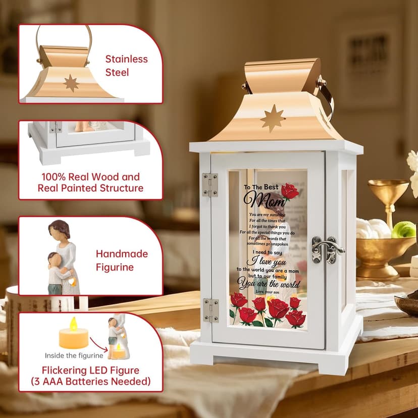 Mothers Day Birthday Gifts for Mom from Son, Mom Gifts from Son - Happy Birthday, Christmas, Valentine's Day Gifts Mom Son Figurine Lantern
