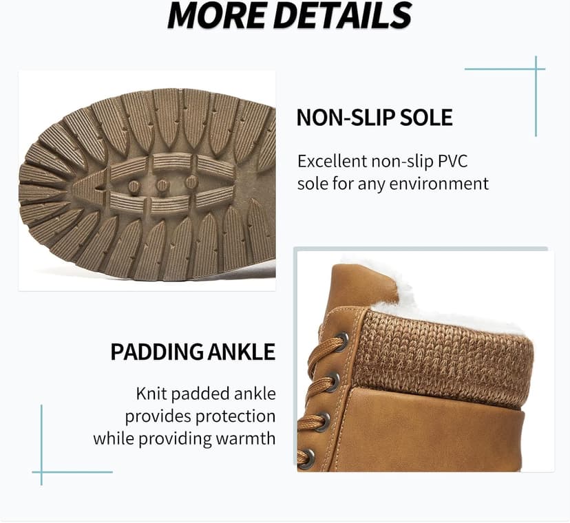 SERNIAL Womens Winter Snow Boots Fur Lined Ankle Boots White Black Side Zipper Booties