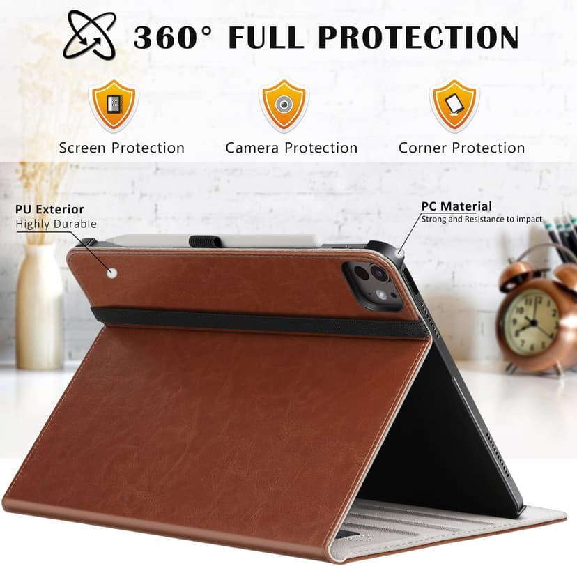 ZtotopCases for iPad Pro 12.9 6th/5th/4th/3rd Generation Case 2022/2021/2020/2018, Premium PU Leather Folio Cover, Auto Wake/Sleep, Multi Viewing Angles, Supports Pencil Pro and Touch ID, Brown