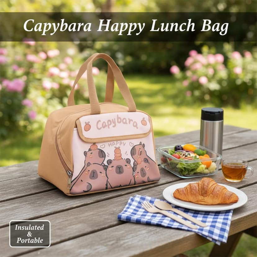 LUUTUUORA Capybara Lunch Bag Women, Insulated Lunch Box for Women, Reusable 10L LunchBox Multi-Pockets Cute Lunch Tote for Work Picnic Travel or Gifts-Capybara