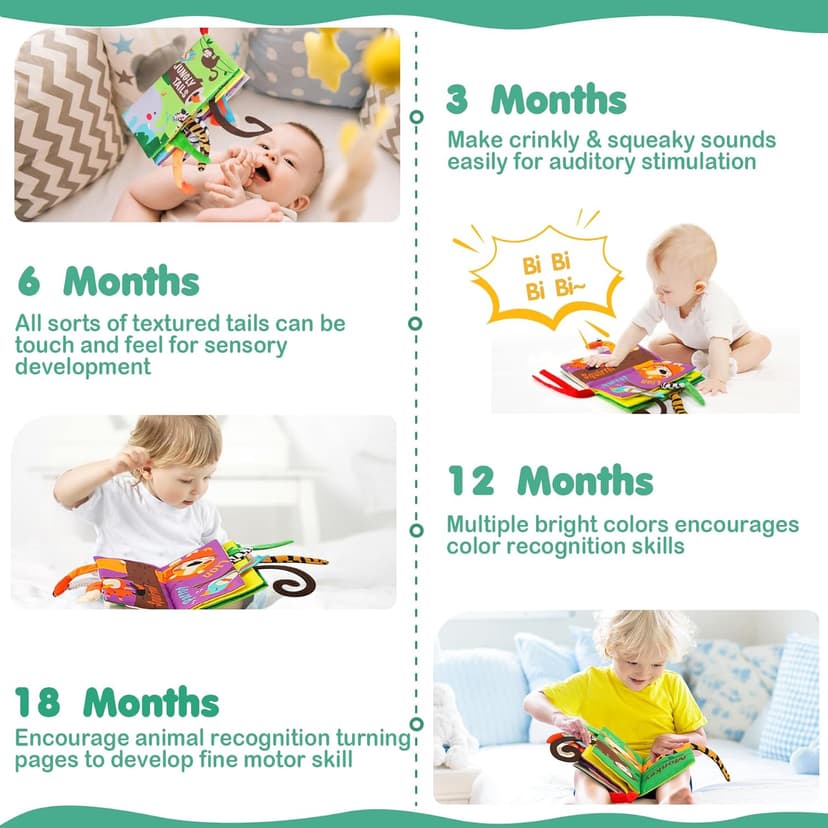 Crinkle Cloth Book Toy for Baby 0-3-6-12-18 Months, Early Development Stroller Soft Toy, Newborn Shower Gift for Boy Girl beiens Baby Books Toys, Tummy Time Touch and Feel Sensory Toys for Infant B07TXYC6WD