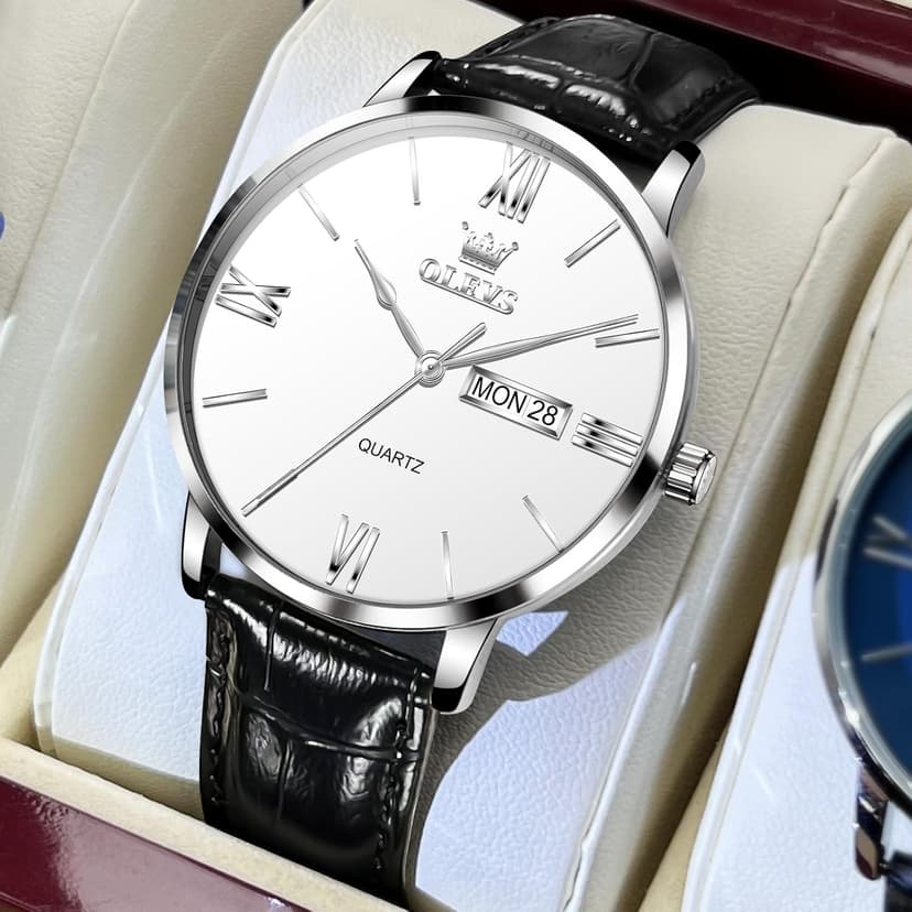 OLEVS Men’s Watches Waterproof Dress Minimalist Analog Quartz Stainless Steel Casual Men’s Wrist Watch with Day Date, Classic Luxury Elegant Roman Numerals Dial Big Face Relojes para Hombres