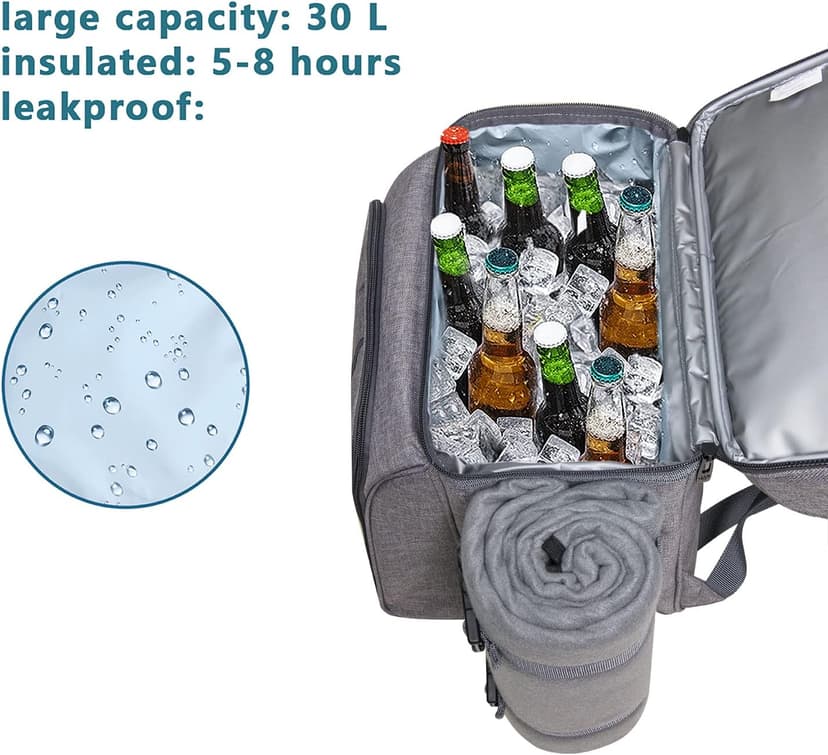 Hap Tim Picnic Basket Backpack for 2 Person with 2 Insulated Cooler Compartment, Wine Holder, Fleece Blanket, Cutlery Set, Gifts Ideals for Wedding, White Elephant, Bridal Showers, Christmas B09NLXDWYG