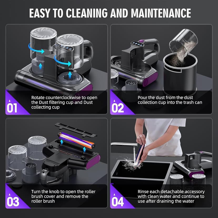 Mattress Vacuum Bed Vacuum Cleaner 16Kpa Suction 253.7nm UV-C Light, 140°F Heated Air, 30000 RPM Brushroll, Ultrasonic, HEPA Filter, Handheld Vacuums for Carpet/Sofa, 500W Corded, (Dark Gray)