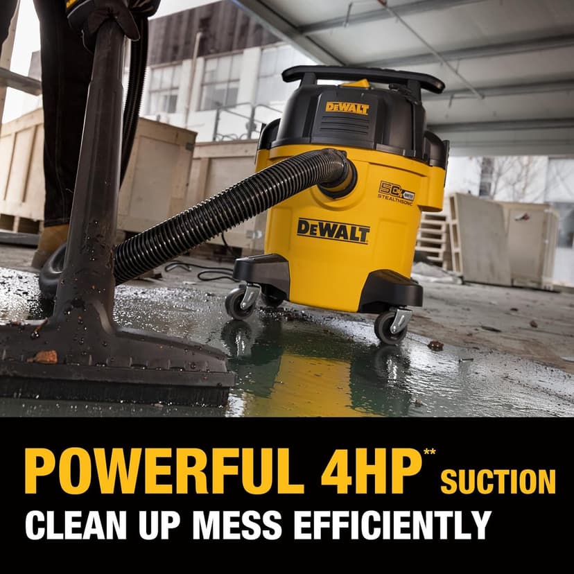 DEWALT 5 Gallon STEALTHSONIC Shop Vacuum Wet and Dry, Powerful Suction & Portable Shop Vac with Attachments, Ultra Quiet Wet Dry Vac for Home, Garage, Car, Workshop, Jobsite, DXV05P-QT, 4 Peak HP