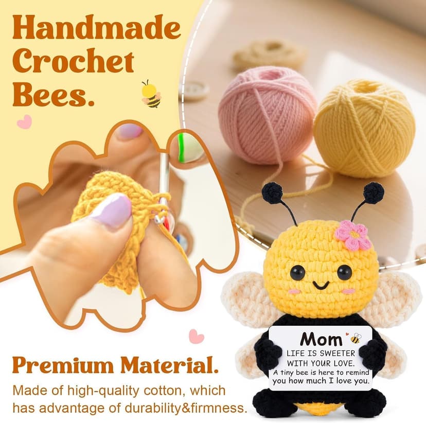Gifts for Mom from Daughter Son, Mom Birthday Gifts - Cute Handmade Crochet Bee - Birthday Valentines Mothers Day Christmas Bonus Step Mother In Law, I Love You Mama Present, Emotional Support
