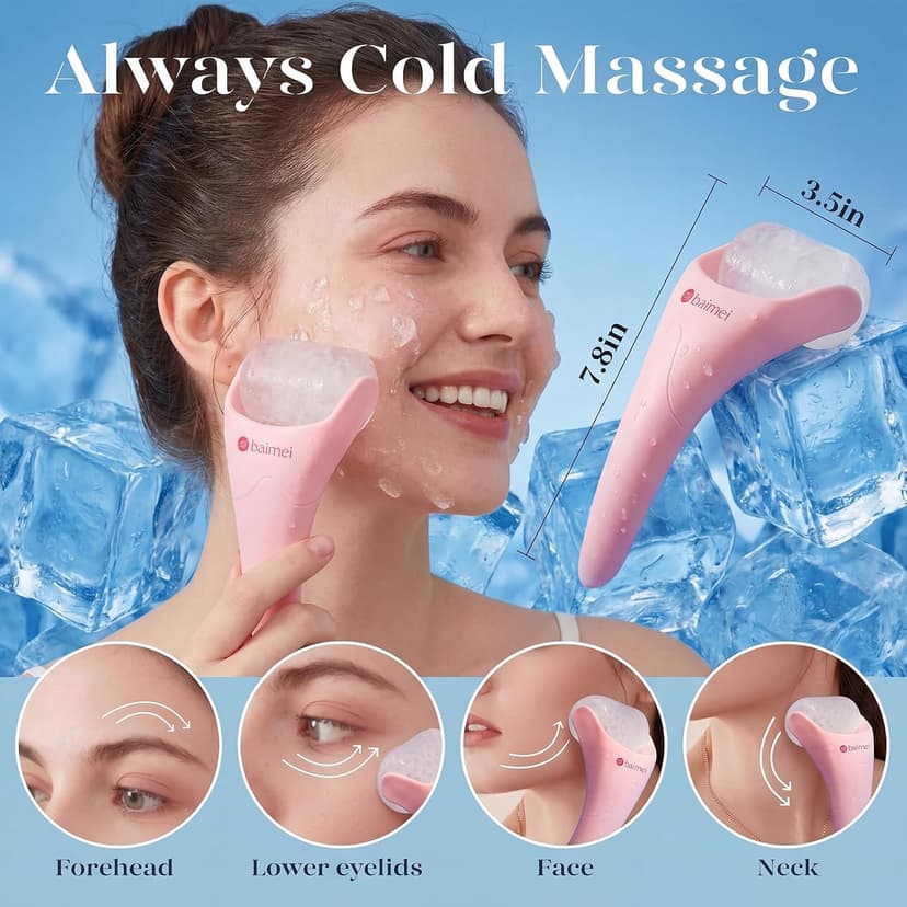 BAIMEI IcyMe Ice Roller for Face and Gua Sha Facial Tool Set, Ice Face Roller Reduces Puffiness Relieves Migraines Skin Care Tools, Self Care Gift for Women - Pink