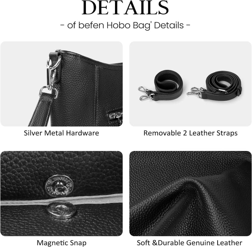 befen Genuine Leather Purse for Women Soft Leather Hobo Crossbody with 2 Detachable Straps Large Womens Purses And Handbags
