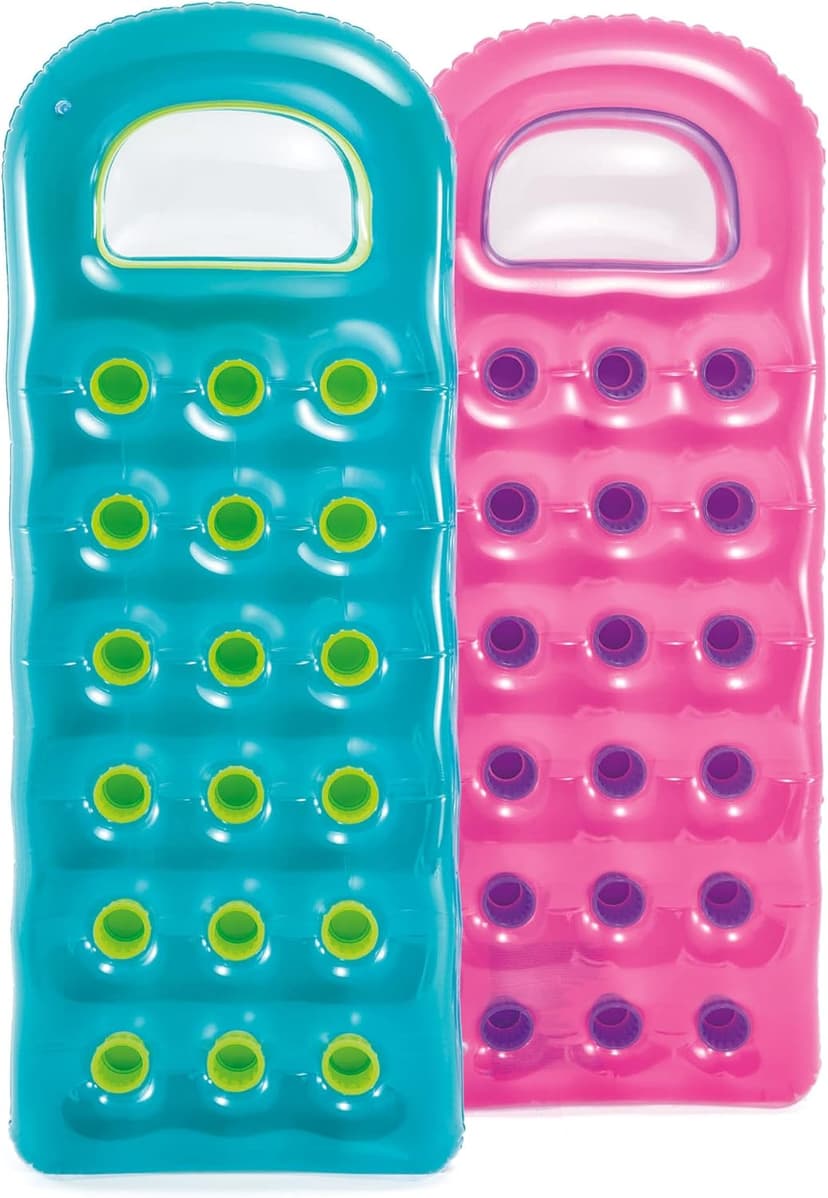 INTEX 59895EP 18-Pocket Suntanner Inflatable Pool Float Raft Lounger Swimming Mat, 74" X 28", 1 Pack, Colors May Vary