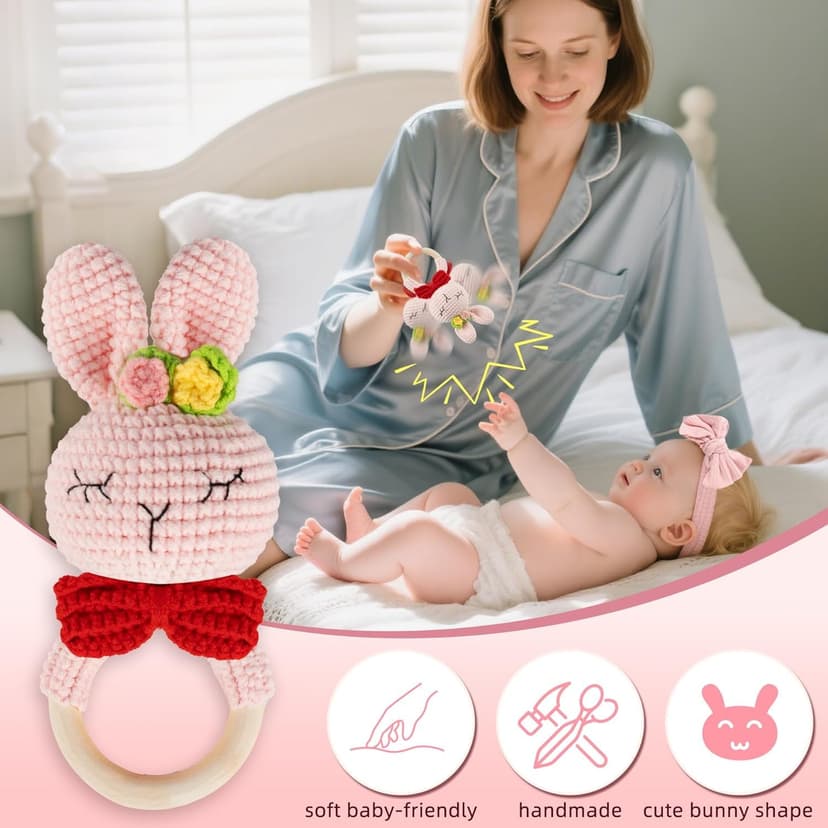 Newborn Baby Girl Gift, 9 Pcs Baby Gifts for Girls Newborn Essentials, New Baby Girl Gift Basket Baby Shower Gender Reveal Gifts, New Mom Gift Swaddle Blanket Bunny Rattle Gift Set