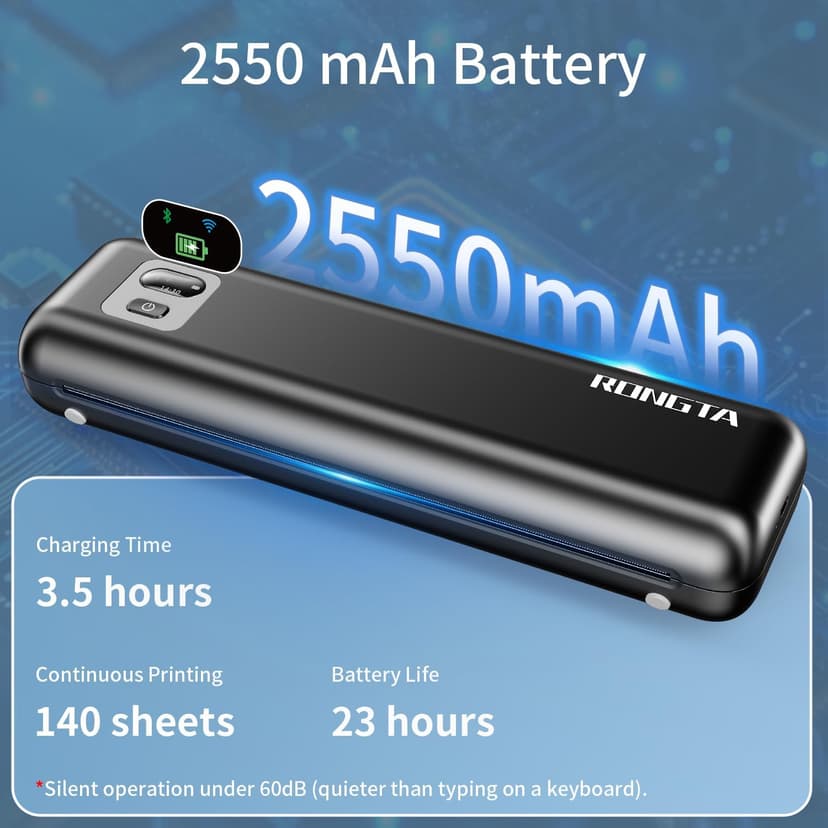 Rongta Portable Printer Wireless for Travel, F82 Inkless Bluetooth Thermal Printers, Compatible with iOS, Android, Laptop, Support 8.5"x11" US Letter&A4 for Office, Home, Car (Black)