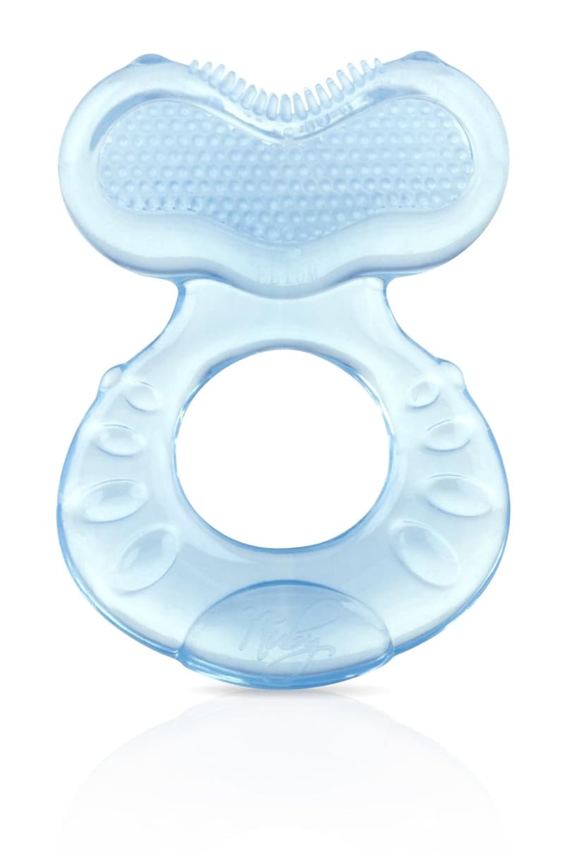 Nuby Silicone Teethe-EEZ Teether with Bristles, Includes Hygienic Case, Blue