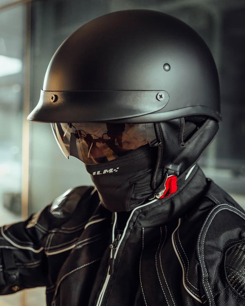 ILM Half Helmet Motorcycle Open Face Sun Visor Quick Release Buckle DOT Approved Cycling Motocross Suits Men Women Model-205V (S, Matt Black)